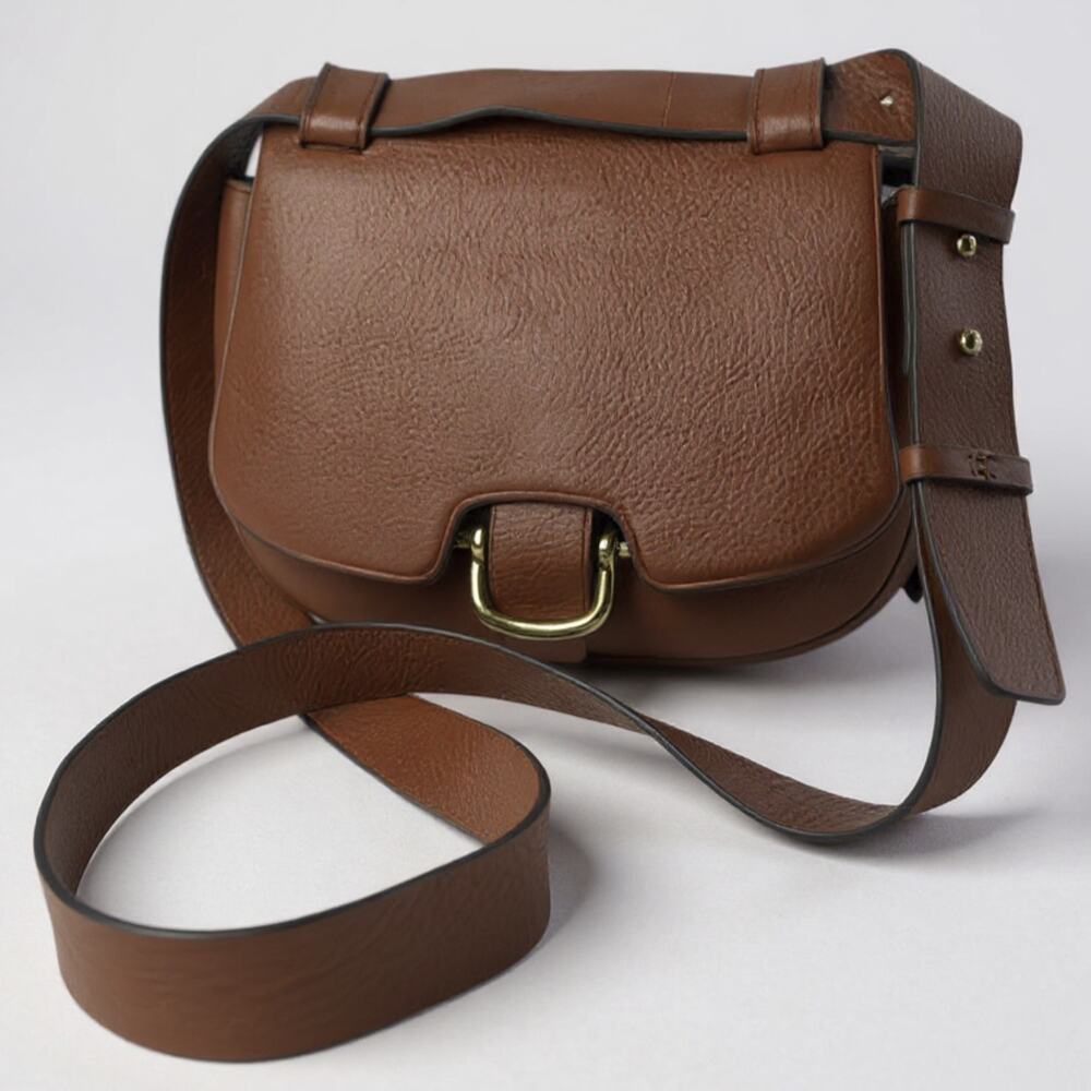 J. Crew Rider Brown Pebbled Leather Crossbody Bag Saddle Western Style Purse - Picture 1 of 16